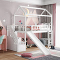 Twin Loft Bed With Two Drawers And Slide, House Bed With Slide, White Old Sku: Lp000130Aak Twin White Solid Wood