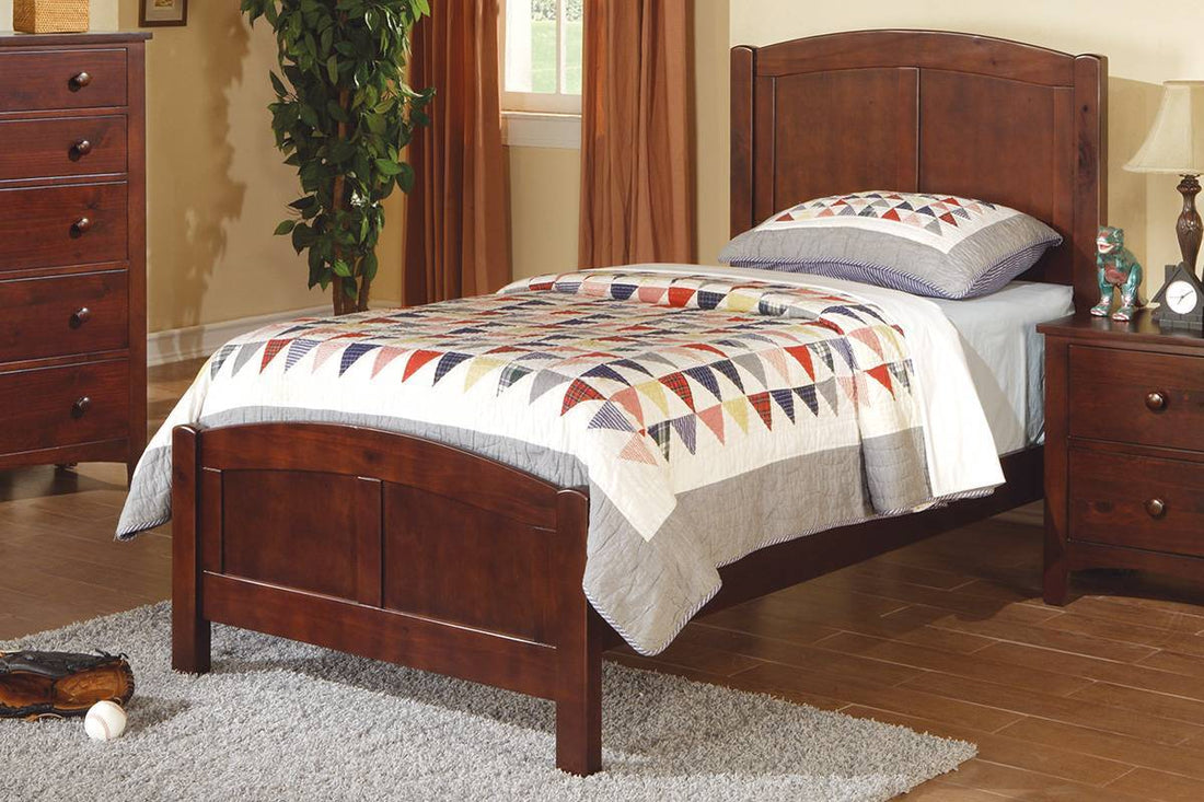 Dark Oak Finish Twin Size Bed Youth Bedroom Furniture Unique Headboard Footboard Rubberwood Twin Brown Mix Bedroom Modern,Transitional Bed Frame Mdf