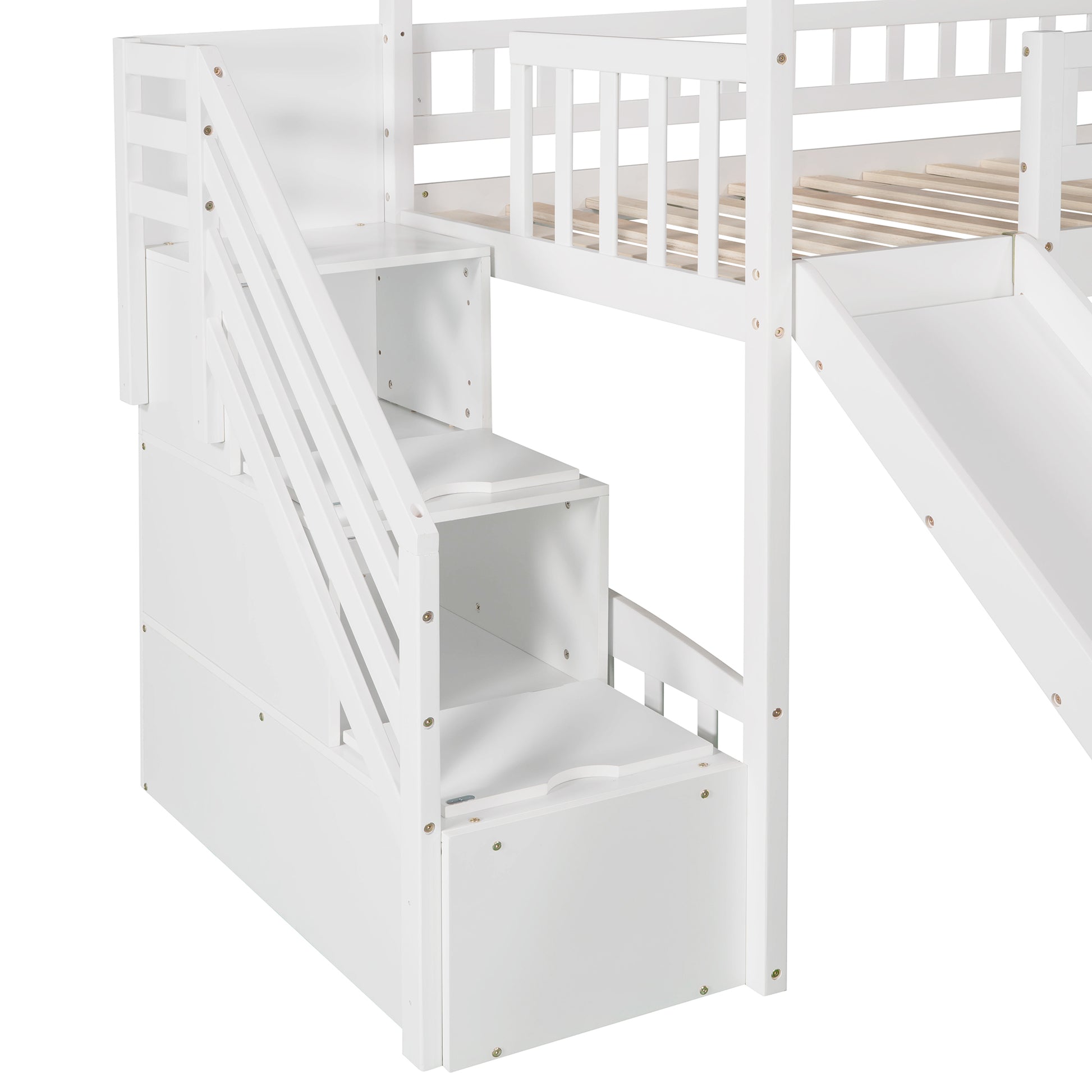 Twin Loft Bed With Two Drawers And Slide, House Bed With Slide, White Old Sku: Lp000130Aak Twin White Solid Wood