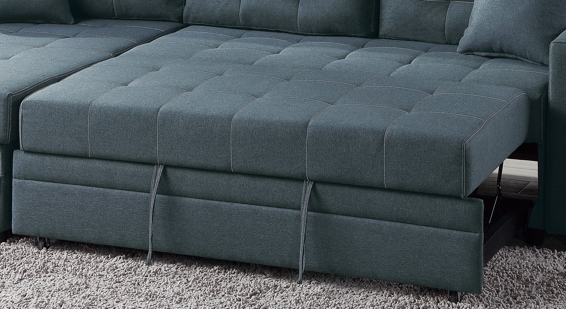 Blue Grey Convertible Sectional Pull Out Bed Sofa Chaise Reversible Storage Chaise Polyfiber Tufted Couch Lounge Blue Gray Primary Living Space Tufted Back Contemporary,Modern,Transitional L Shaped Pine Square Arms Plywood 3 Seat