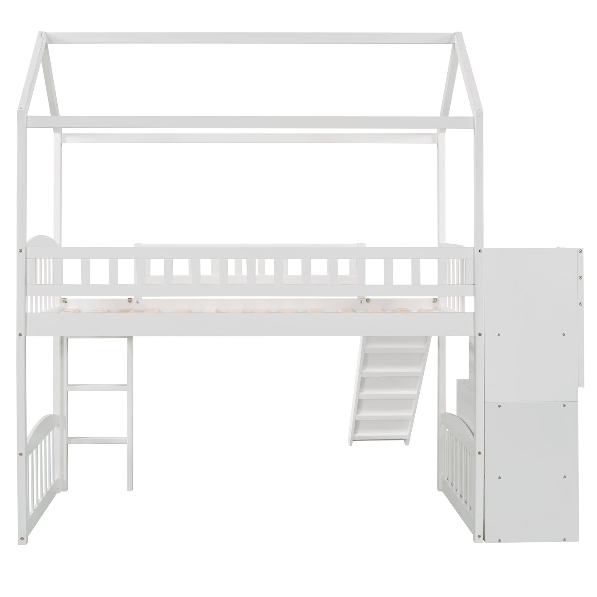 Twin Loft Bed With Two Drawers And Slide, House Bed With Slide, White Old Sku: Lp000130Aak Twin White Solid Wood