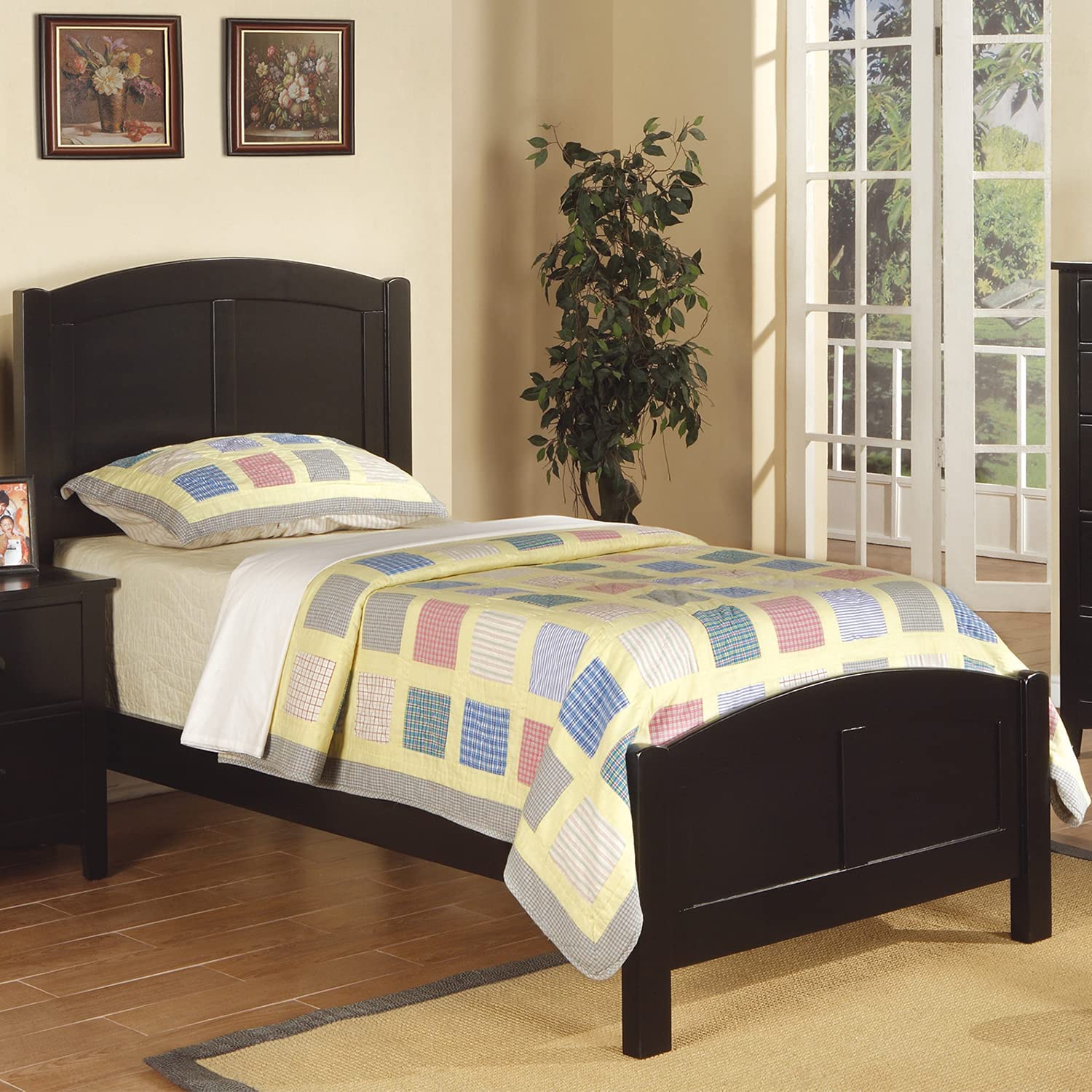 Black Color Twin Size Bed Youth Bedroom Furniture Unique Headboard Footboard Rubberwood Twin Black Bedroom Modern,Transitional Rubberwood Bed Frame Mdf