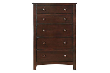 Contemporary Dark Oak Finish 1Pc Chest Of Drawers Plywood Pine Veneer Bedroom Furniture 5 Drawers Tall Chest Brown Mix Brown Bedroom Modern,Transitional Pine Plywood