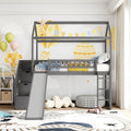 Twin Loft Bed With Two Drawers And Slide, House Bed With Slide, Gray Old Sku: Lp000130Aae Twin Gray Solid Wood