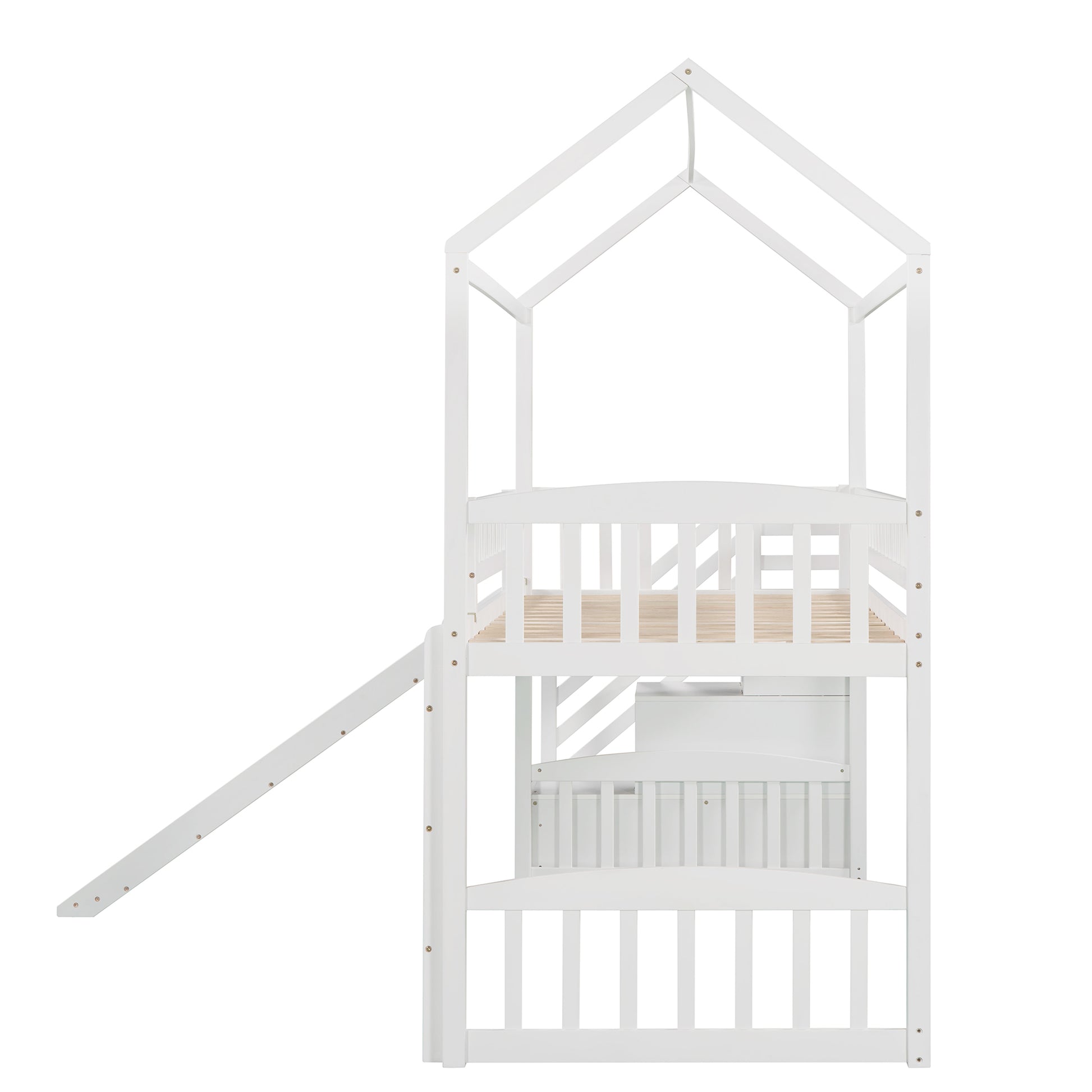 Twin Loft Bed With Two Drawers And Slide, House Bed With Slide, White Old Sku: Lp000130Aak Twin White Solid Wood