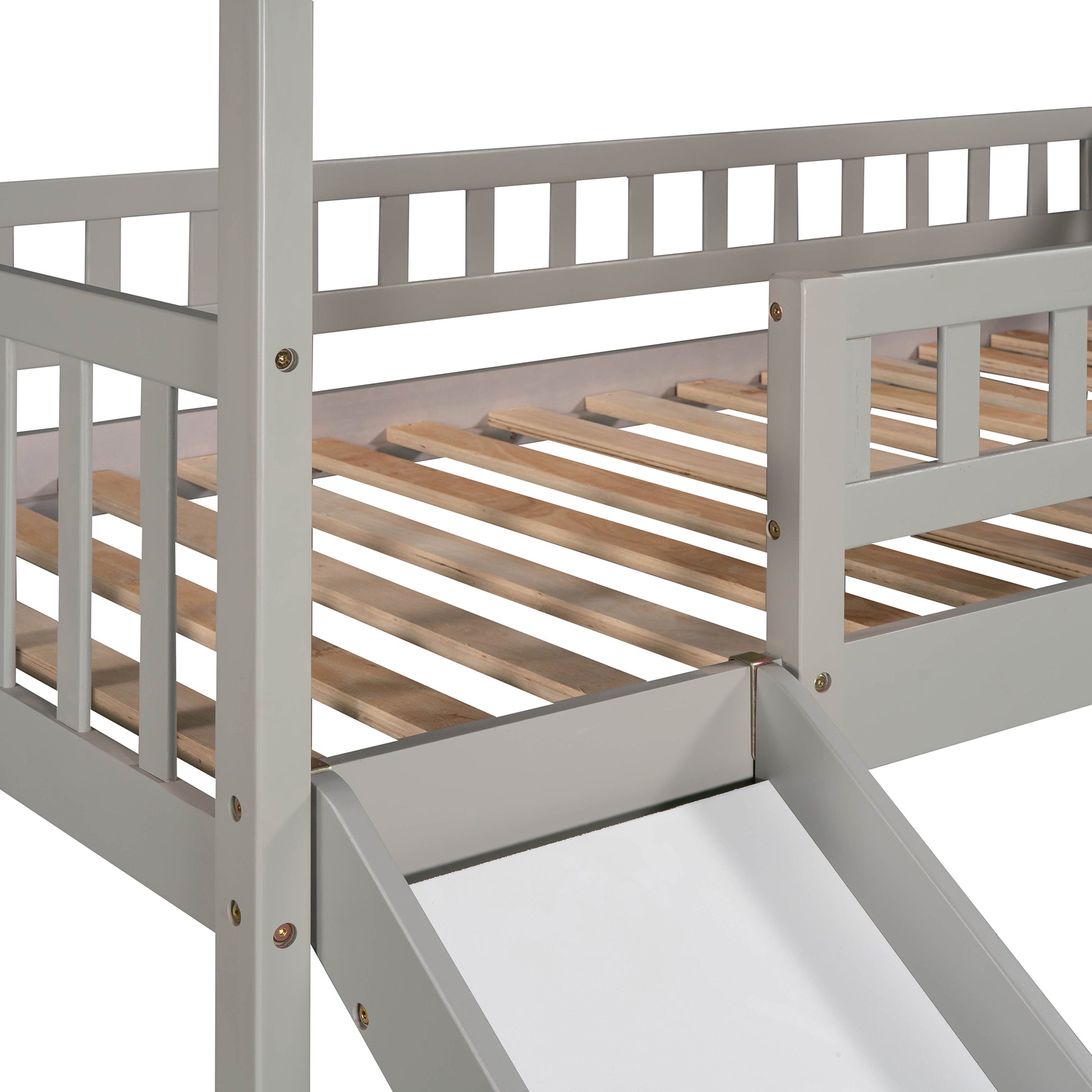 Twin Loft Bed With Two Drawers And Slide, House Bed With Slide, Gray Old Sku: Lp000130Aae Twin Gray Solid Wood