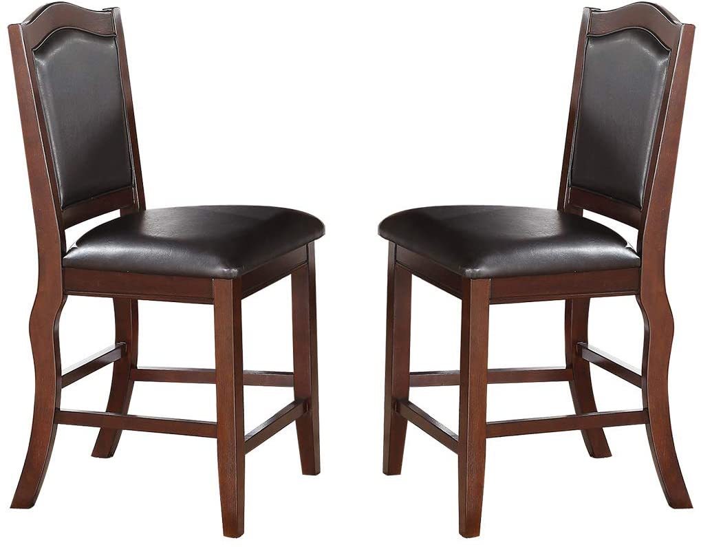 Dark Brown Wood Finish Set Of 2 Counter Height Chairs Faux Leather Upholstery Seat Back Kitchen Dining Room Chair Dark Brown Brown Dining Room Contemporary,Traditional Dining Chairs Rubberwood Solid Back Solid Wood
