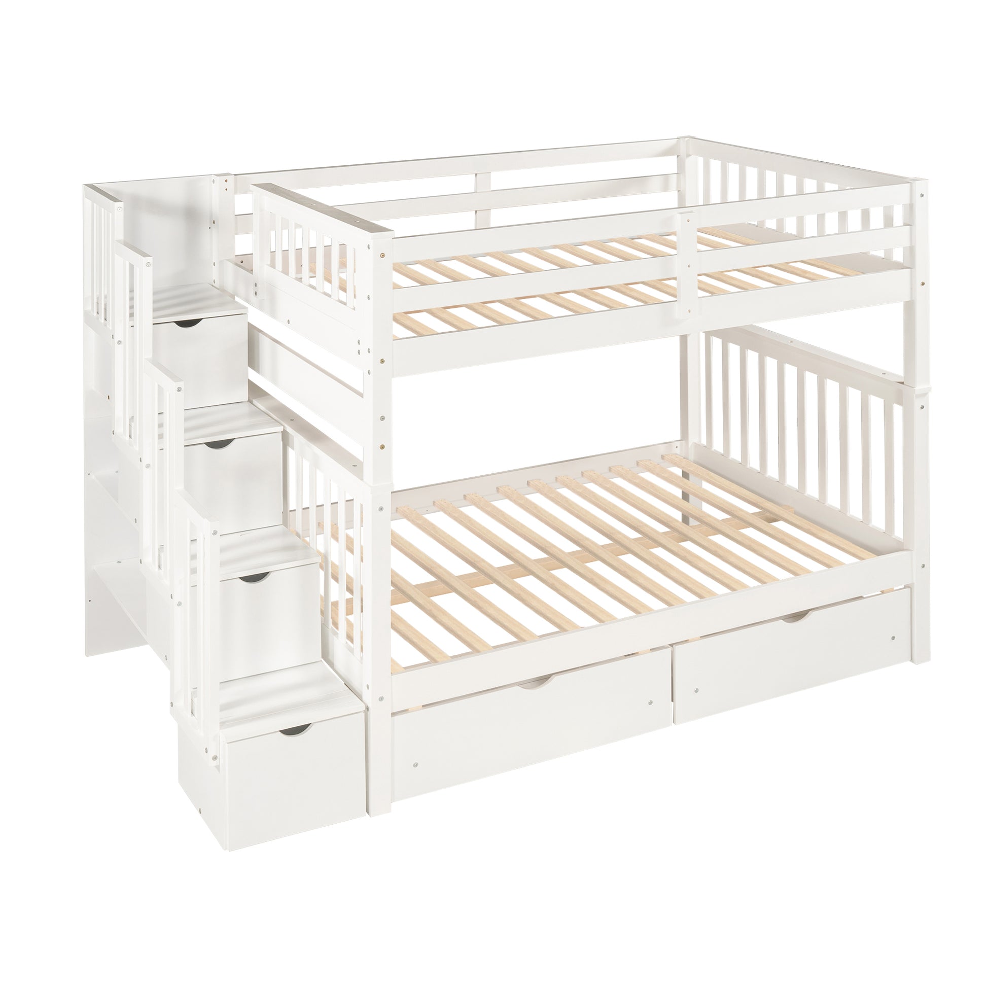 Full Over Full Bunk Bed With Shelves And 6 Storage Drawers, White Old Sku:Lp000046Aak White Solid Wood