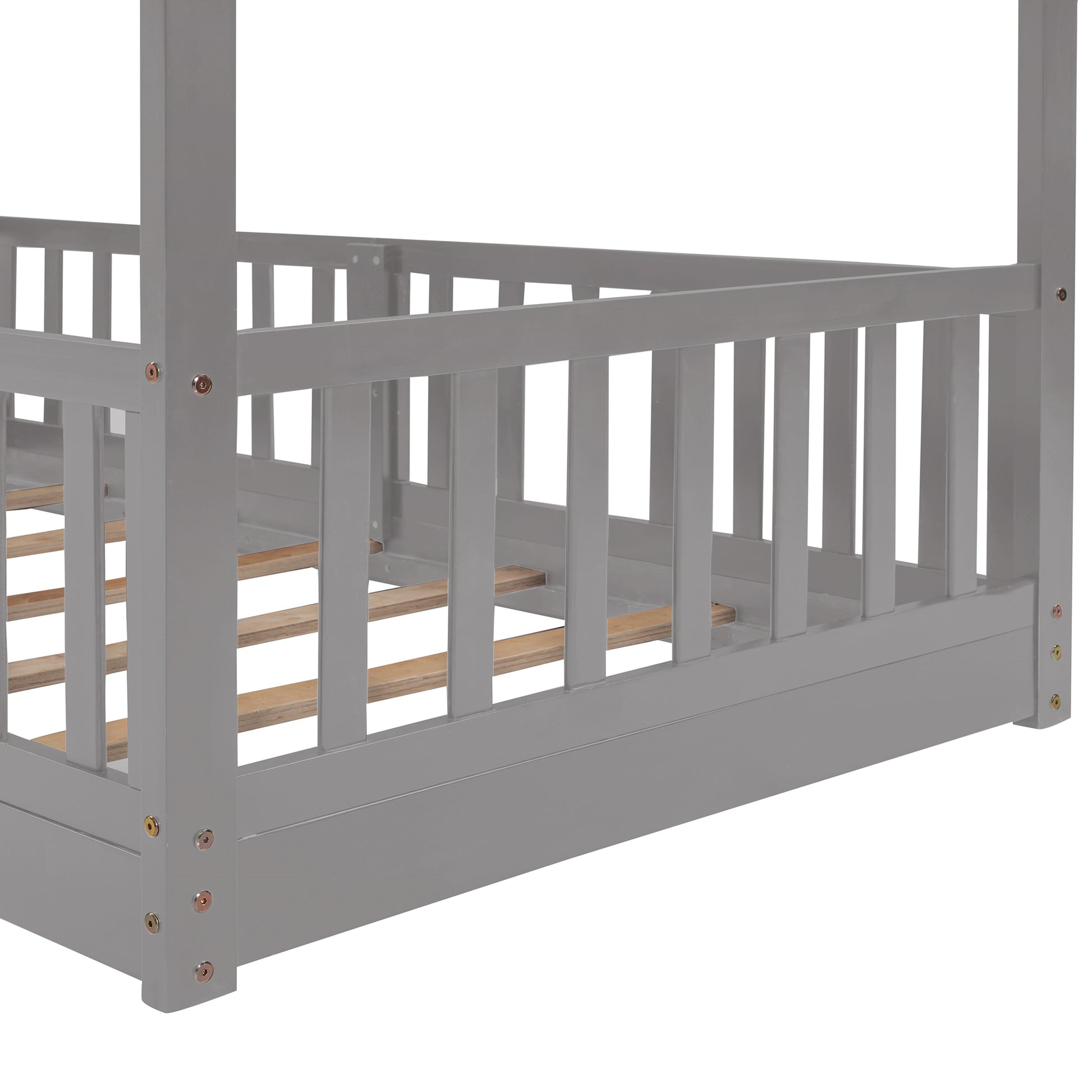 Twin Over Twin Bunk Bed With Slide And Ladder, Gray Old Sku:Lp000009Aae Gray Solid Wood