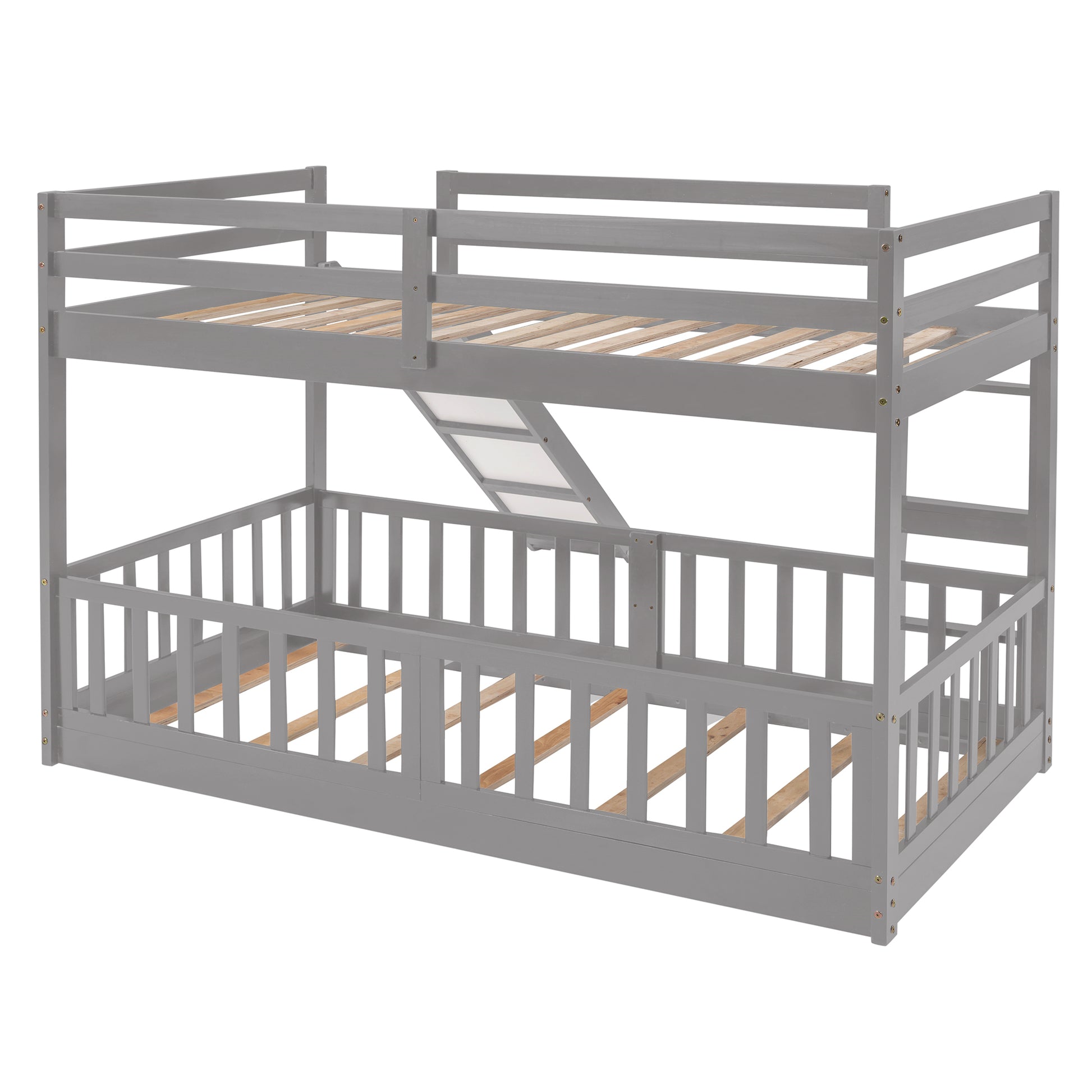 Twin Over Twin Bunk Bed With Slide And Ladder, Gray Old Sku:Lp000009Aae Gray Solid Wood