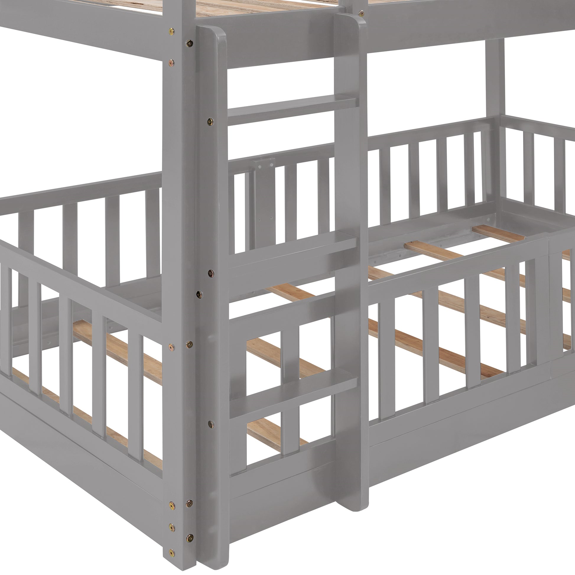 Twin Over Twin Bunk Bed With Slide And Ladder, Gray Old Sku:Lp000009Aae Gray Solid Wood