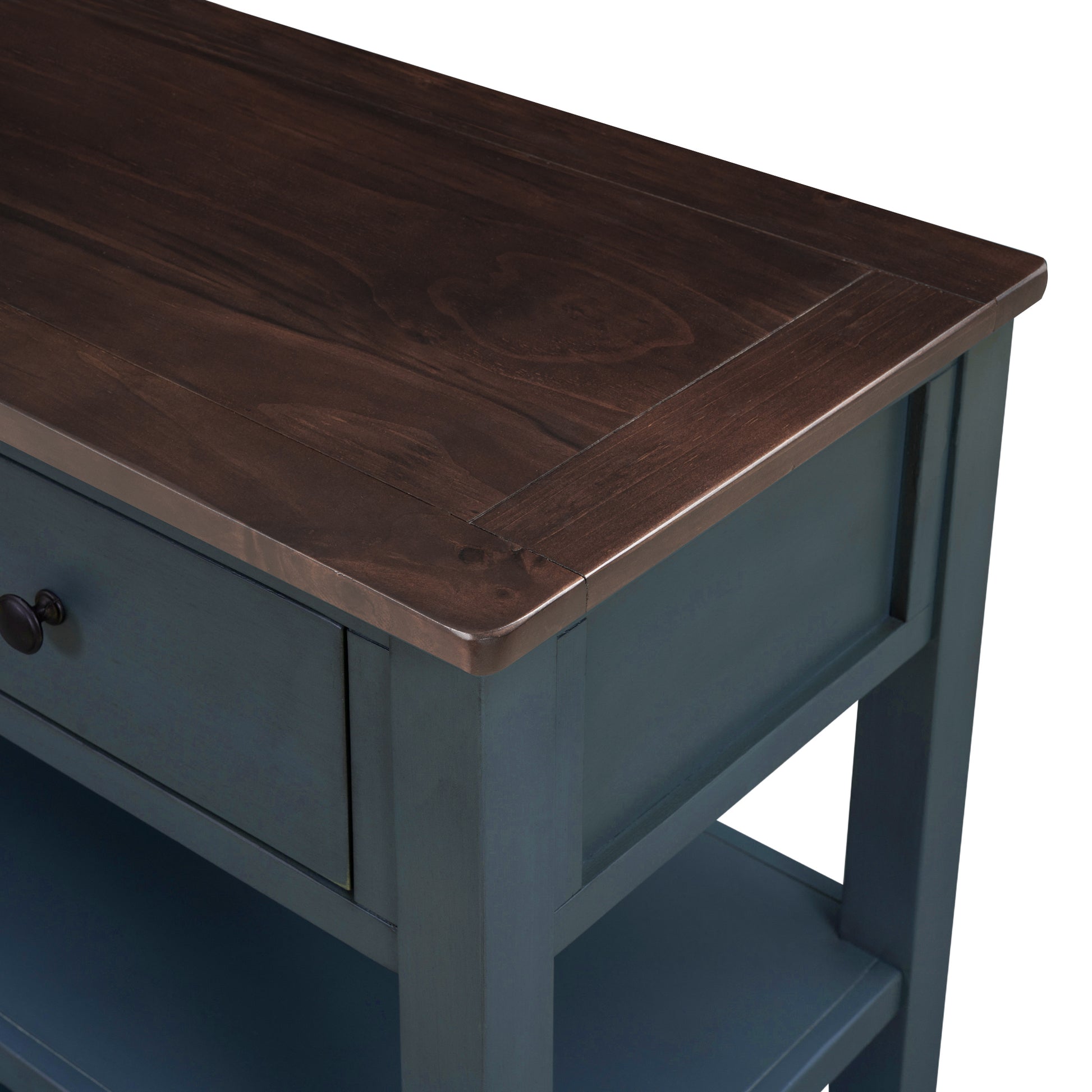 Retro Design Console Table With Two Open Shelves, Pine Solid Wood Frame And Legs For Living Room Navy Navy Solid Wood