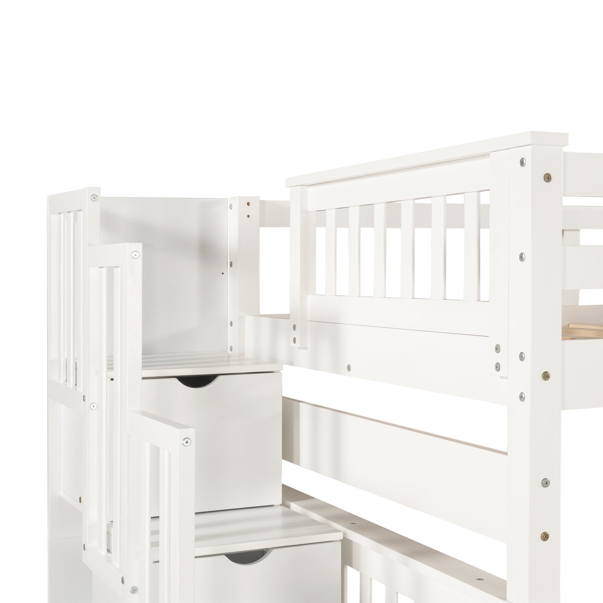 Full Over Full Bunk Bed With Shelves And 6 Storage Drawers, White Old Sku:Lp000046Aak White Solid Wood