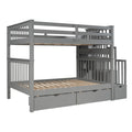 Full Over Full Bunk Bed With Shelves And 6 Storage Drawers, Gray Old Sku:Lp000046Aae Gray Solid Wood