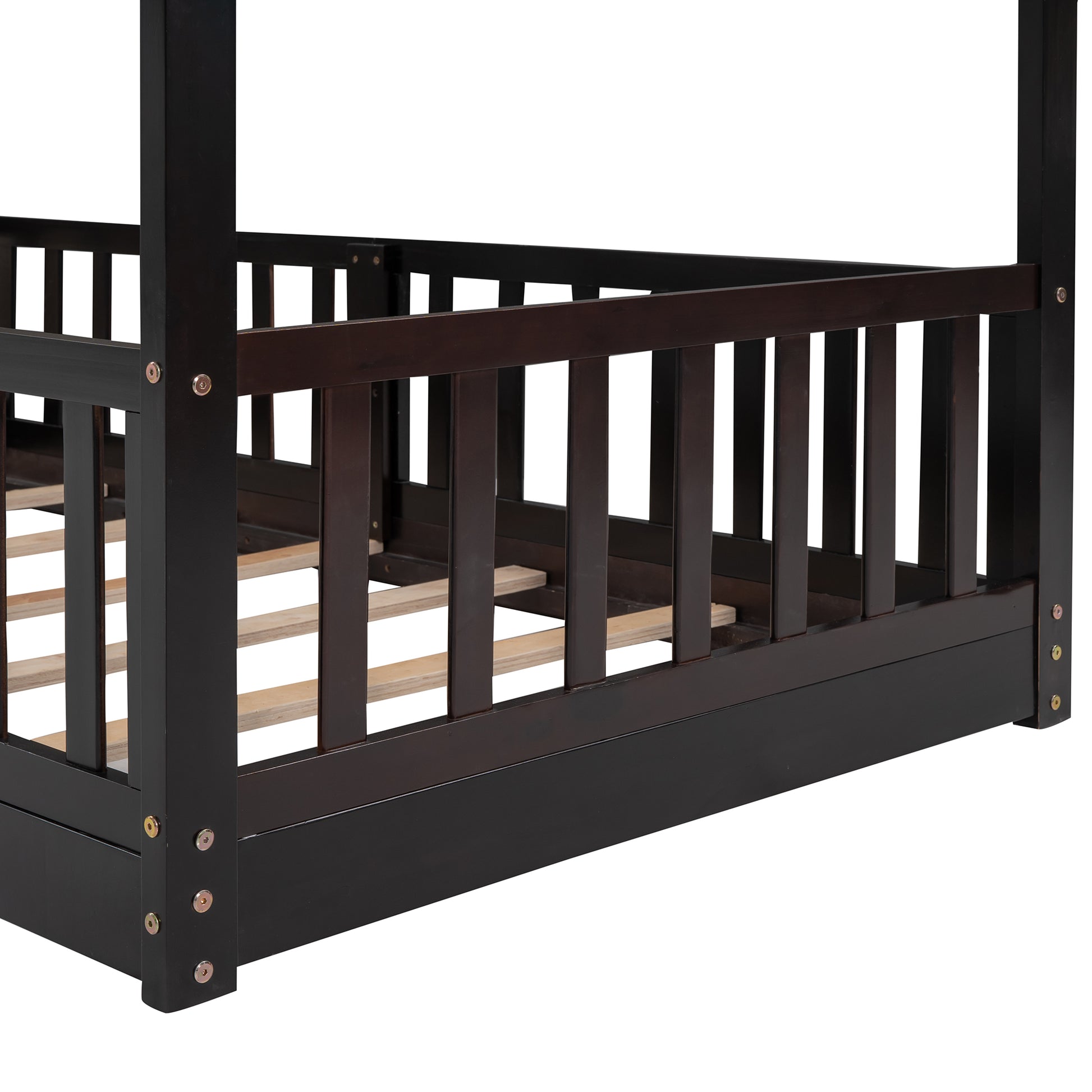 Twin Over Twin Bunk Bed With Slide And Ladder, Espresso Old Sku:Lp000009Aap Espresso Solid Wood