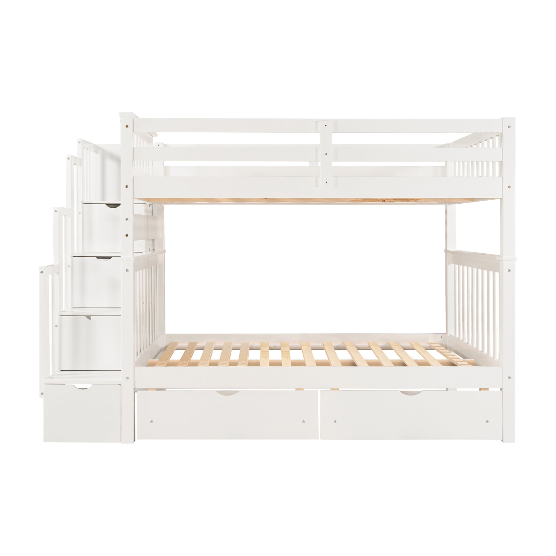 Full Over Full Bunk Bed With Shelves And 6 Storage Drawers, White Old Sku:Lp000046Aak White Solid Wood