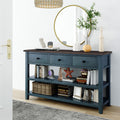 Retro Design Console Table With Two Open Shelves, Pine Solid Wood Frame And Legs For Living Room Navy Navy Solid Wood