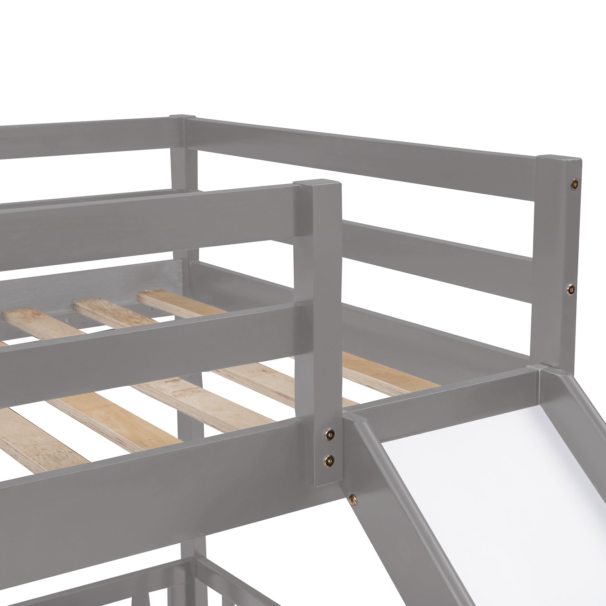 Twin Over Twin Bunk Bed With Slide And Ladder, Gray Old Sku:Lp000009Aae Gray Solid Wood