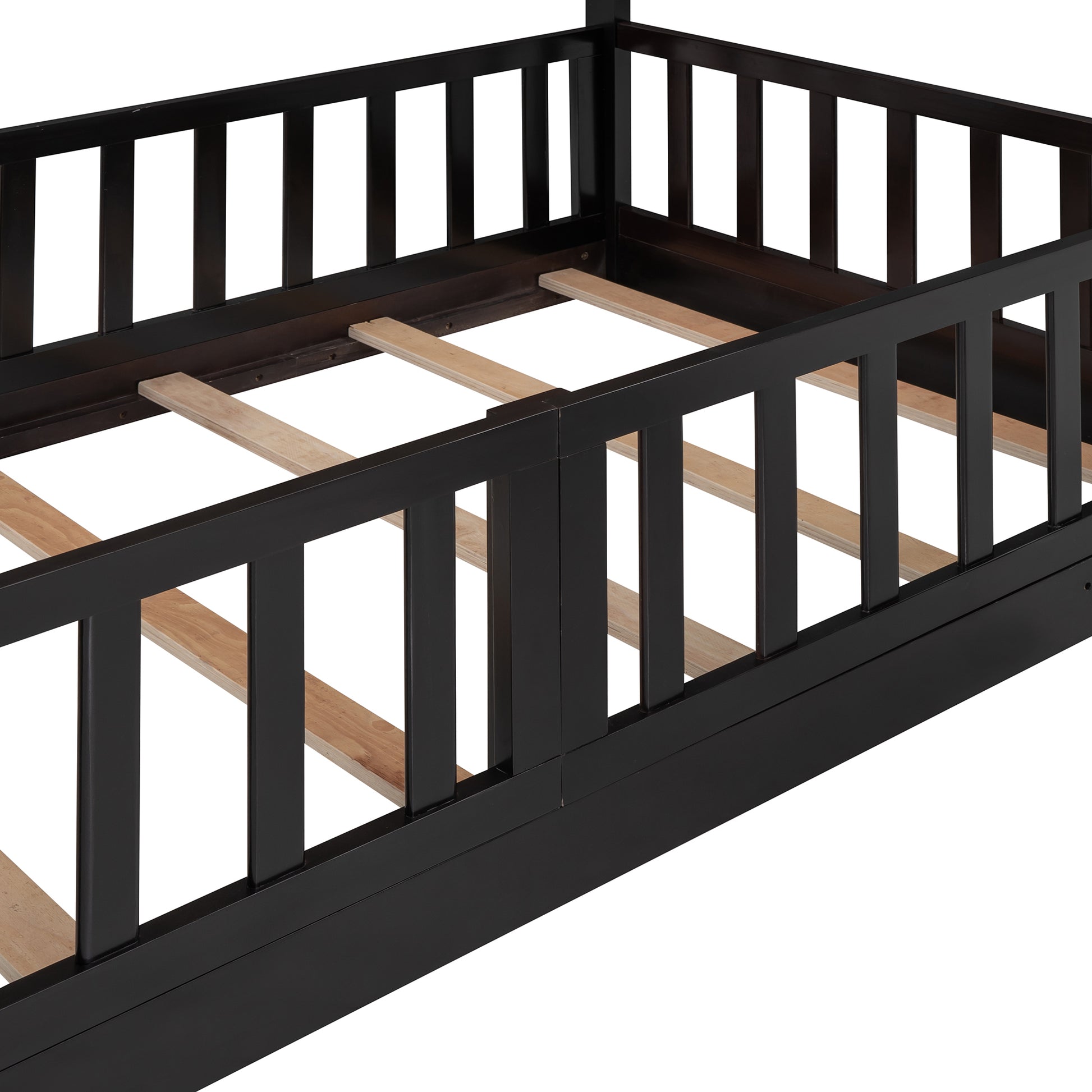 Twin Over Twin Bunk Bed With Slide And Ladder, Espresso Old Sku:Lp000009Aap Espresso Solid Wood