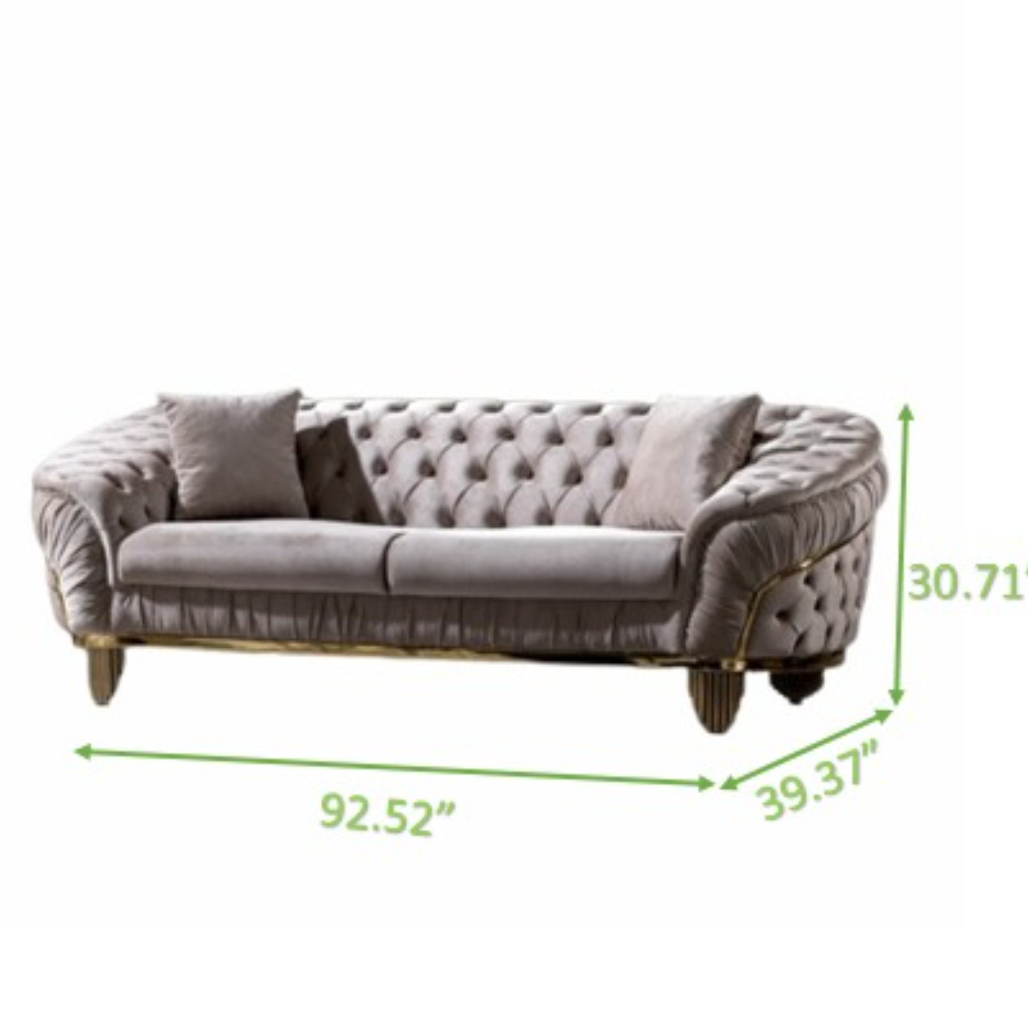 Modern Style Button Tufted Sofa Made Of Wood And Gold Coated Metal Legs In Taupe Color Taupe Polyester Wood Primary Living Space Tufted Back Modern Solid Wood Mdf Wood 3 Seat