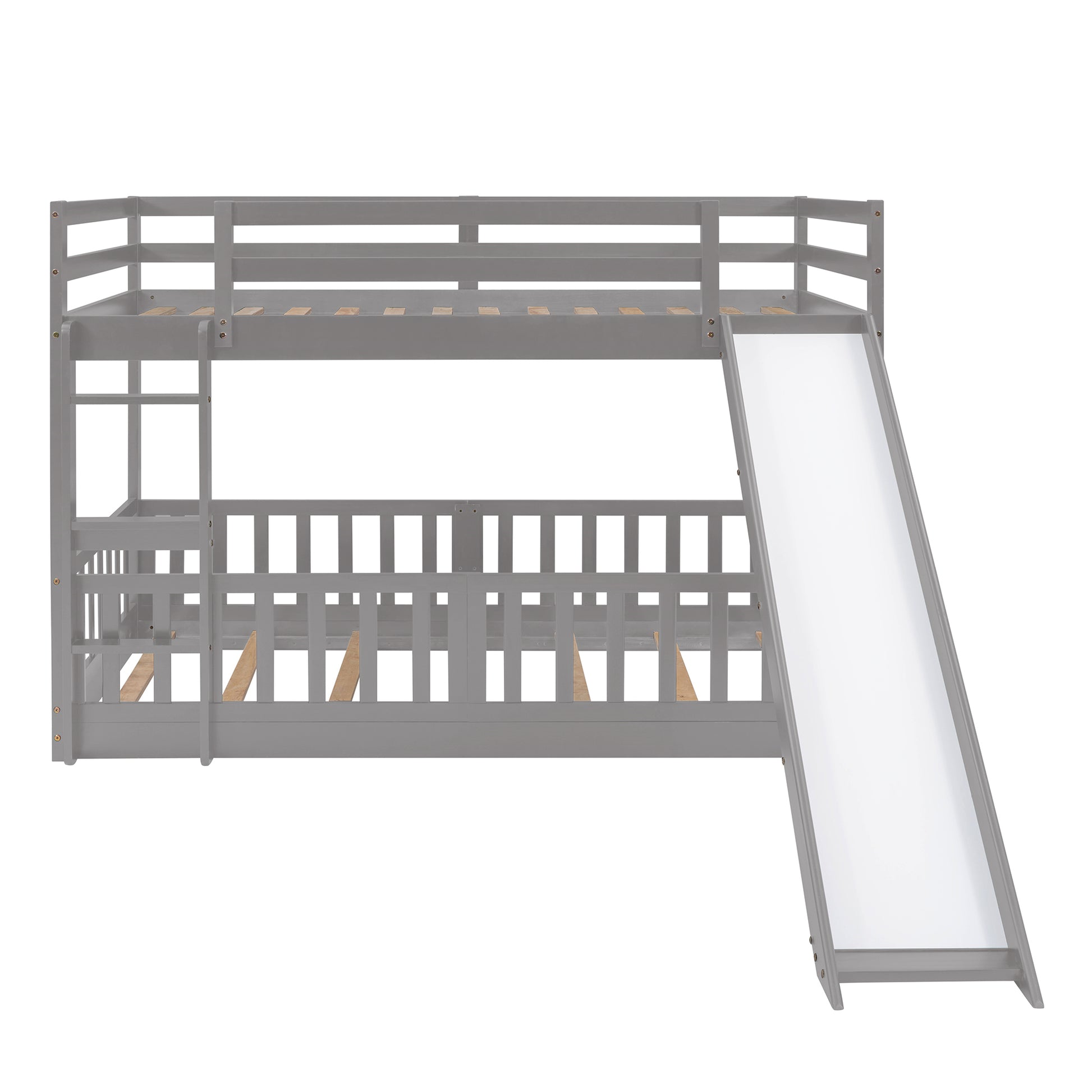 Twin Over Twin Bunk Bed With Slide And Ladder, Gray Old Sku:Lp000009Aae Gray Solid Wood