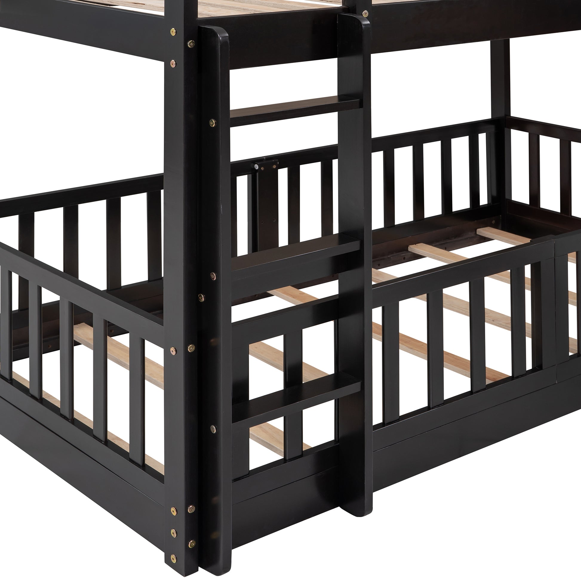 Twin Over Twin Bunk Bed With Slide And Ladder, Espresso Old Sku:Lp000009Aap Espresso Solid Wood