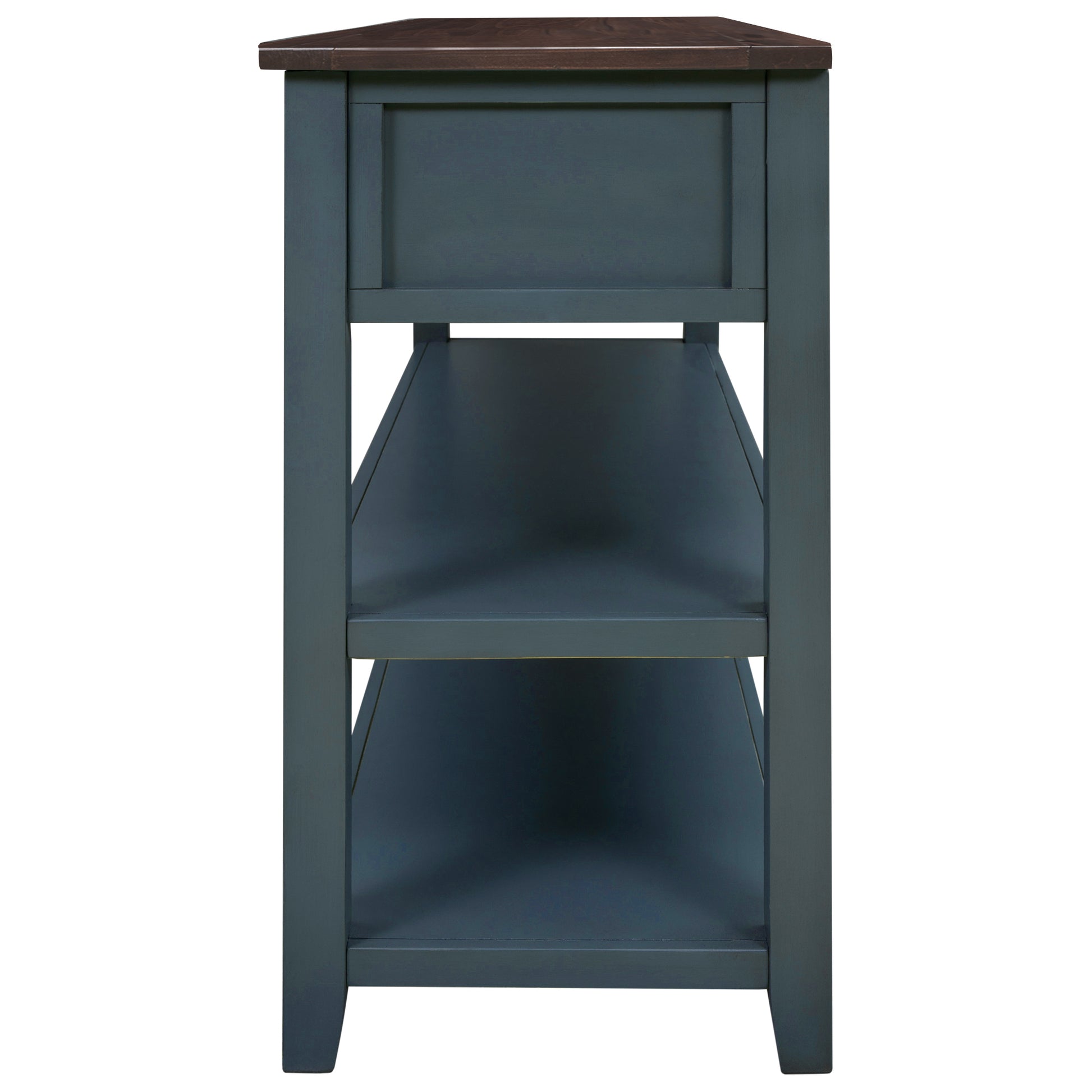 Retro Design Console Table With Two Open Shelves, Pine Solid Wood Frame And Legs For Living Room Navy Navy Solid Wood