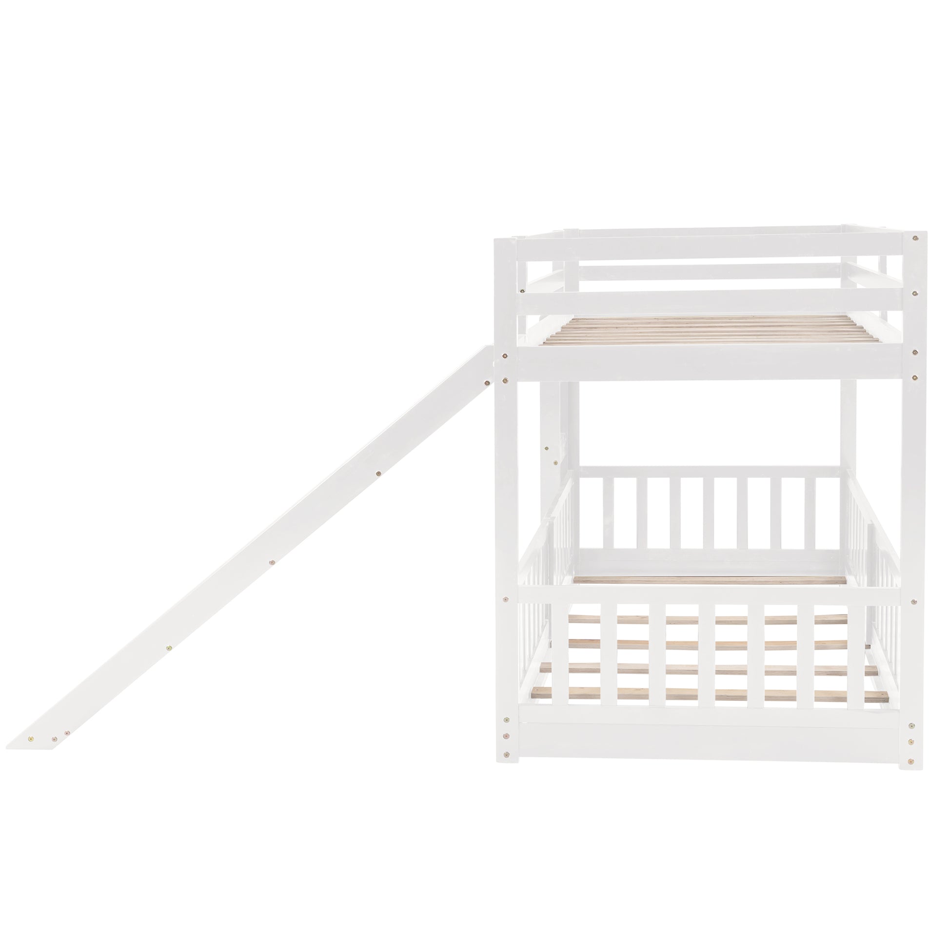 Twin Over Twin Bunk Bed With Slide And Ladder, White Old Sku:Lp000009Aak White Solid Wood