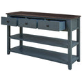 Retro Design Console Table With Two Open Shelves, Pine Solid Wood Frame And Legs For Living Room Navy Navy Solid Wood