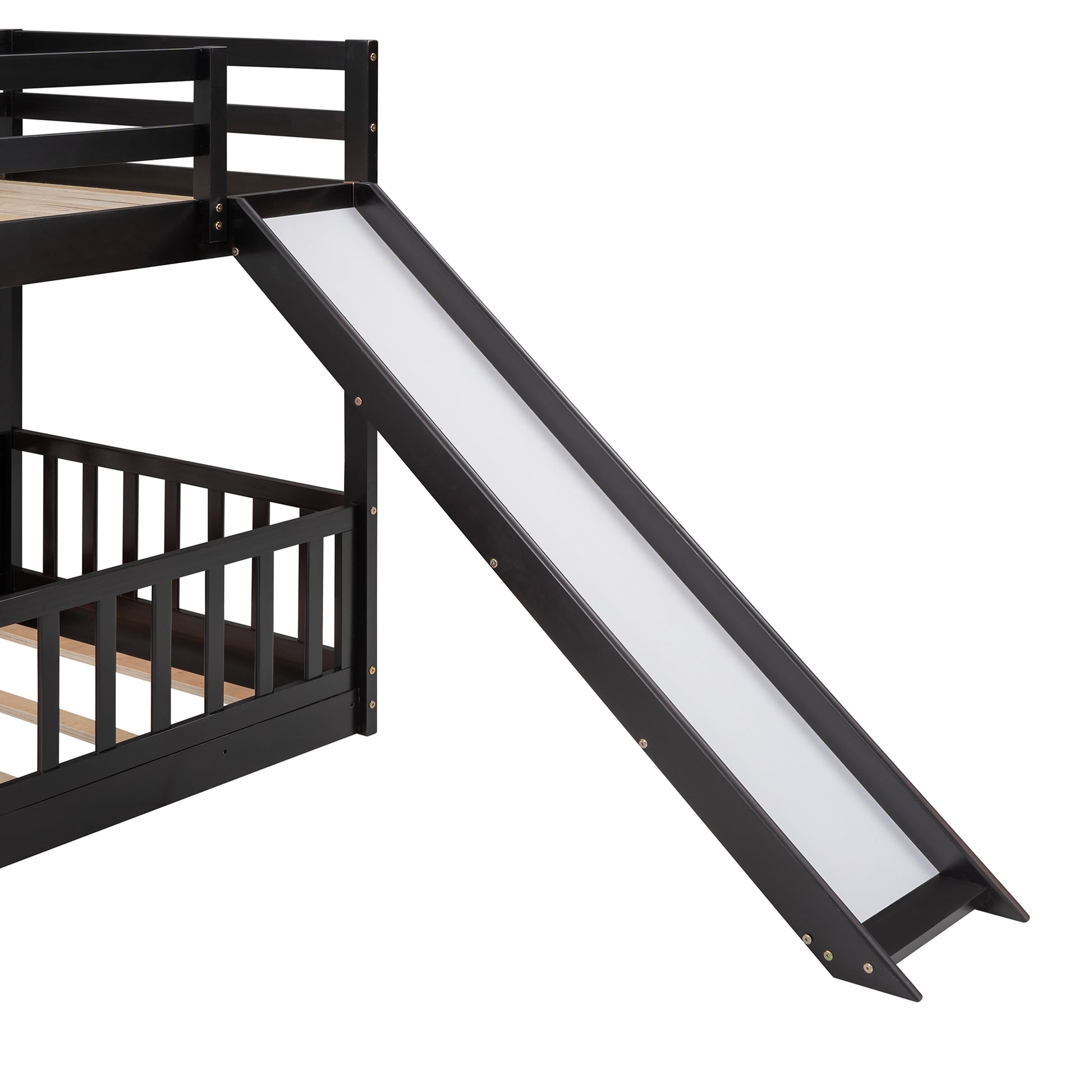 Twin Over Twin Bunk Bed With Slide And Ladder, Espresso Old Sku:Lp000009Aap Espresso Solid Wood