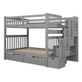 Full Over Full Bunk Bed With Shelves And 6 Storage Drawers, Gray Old Sku:Lp000046Aae Gray Solid Wood