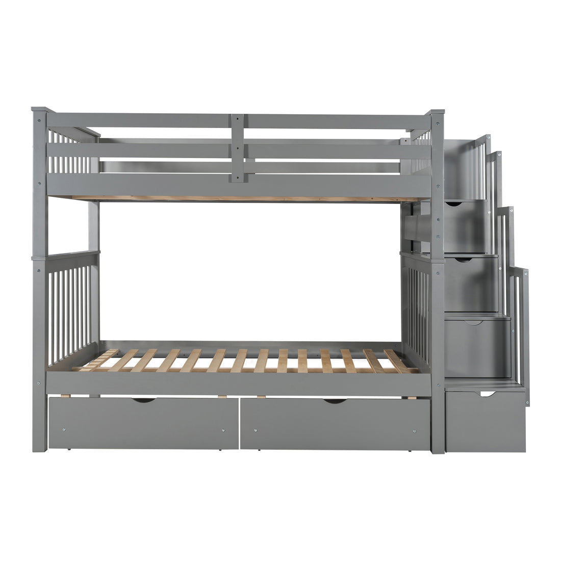 Full Over Full Bunk Bed With Shelves And 6 Storage Drawers, Gray Old Sku:Lp000046Aae Gray Solid Wood