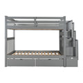 Full Over Full Bunk Bed With Shelves And 6 Storage Drawers, Gray Old Sku:Lp000046Aae Gray Solid Wood