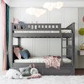 Full Over Full Bunk Bed With Twin Size Trundle, Pine Wood Bunk Bed With Guardrails, Brushed Gray Old Sku Lp000044Aan Gray Solid Wood