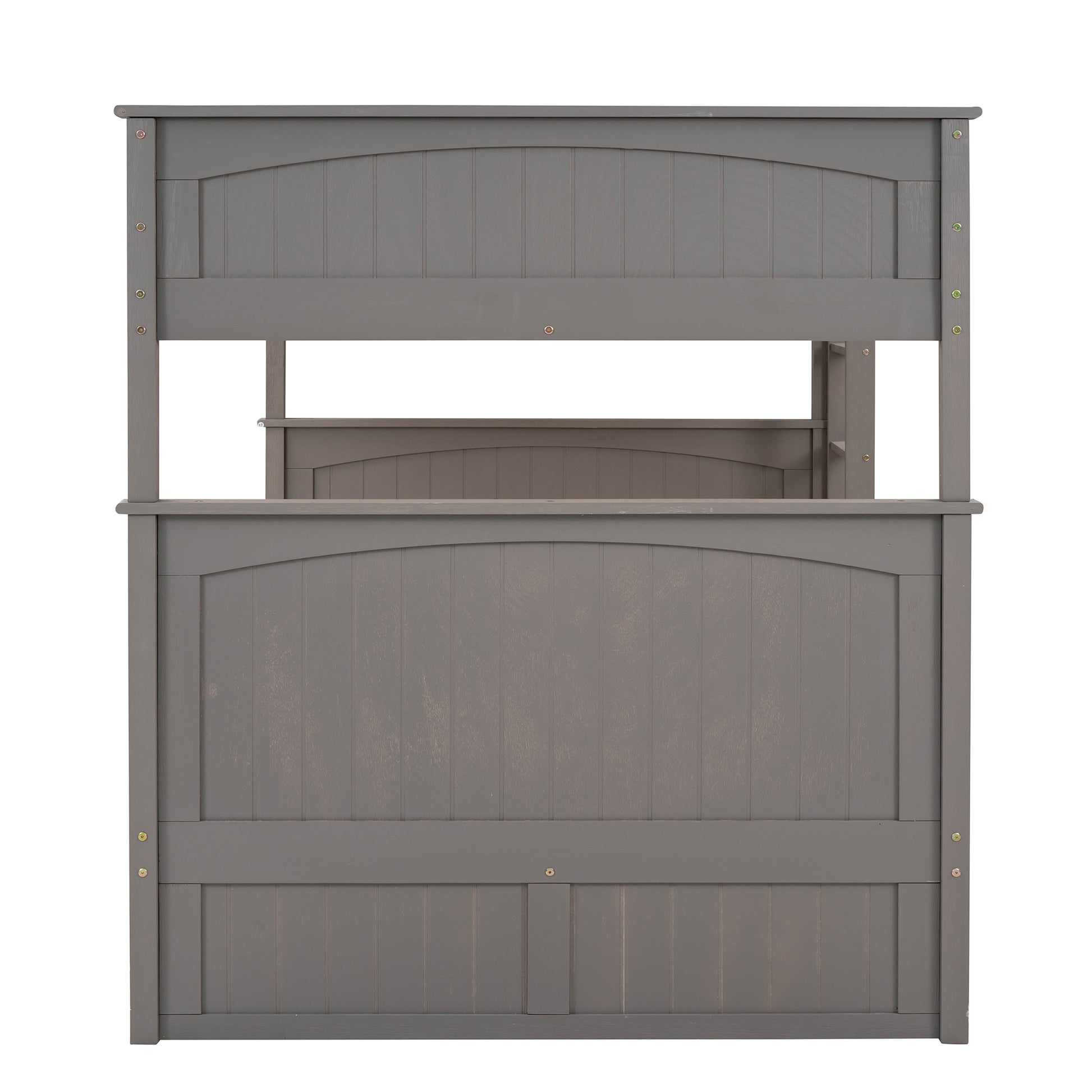 Full Over Full Bunk Bed With Twin Size Trundle, Pine Wood Bunk Bed With Guardrails, Brushed Gray Old Sku Lp000044Aan Gray Solid Wood