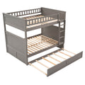 Full Over Full Bunk Bed With Twin Size Trundle, Pine Wood Bunk Bed With Guardrails, Brushed Gray Old Sku Lp000044Aan Gray Solid Wood