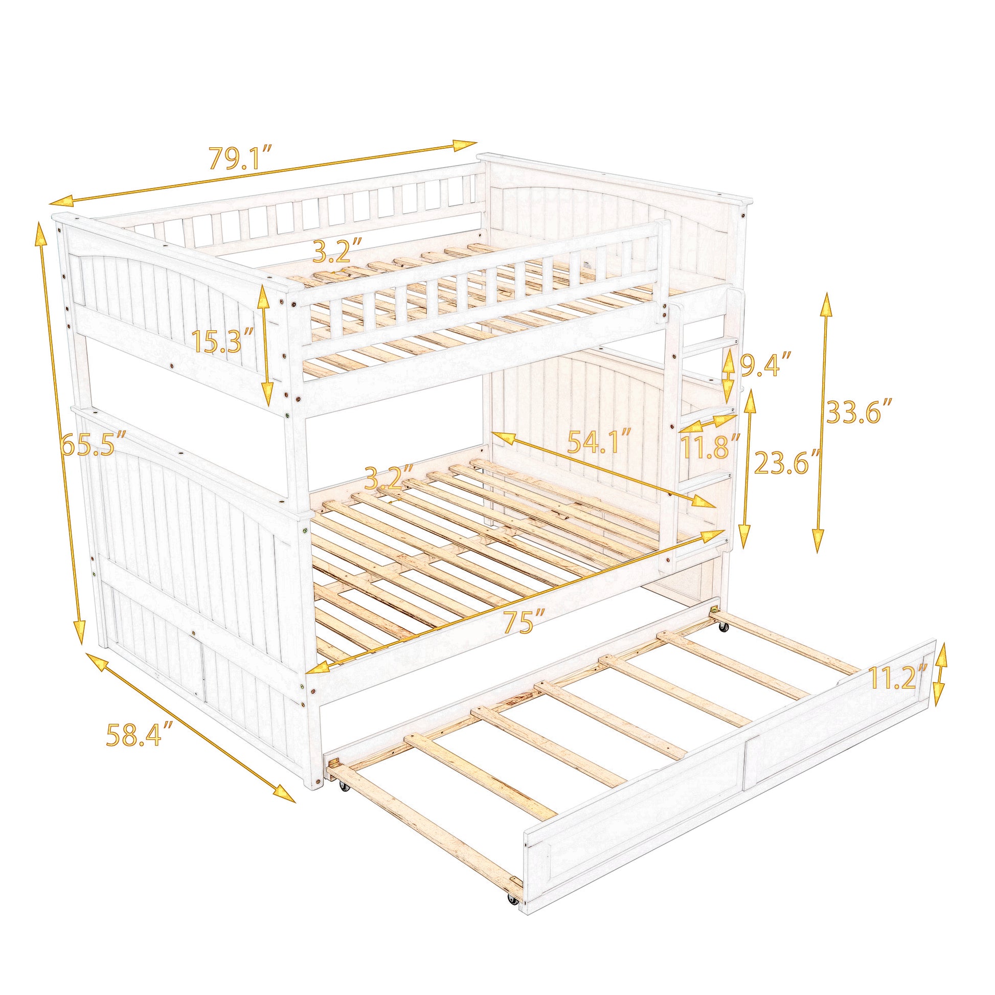 Full Over Full Bunk Bed With Twin Size Trundle, Pine Wood Bunk Bed With Guardrails, Brushed Gray Old Sku Lp000044Aan Gray Solid Wood