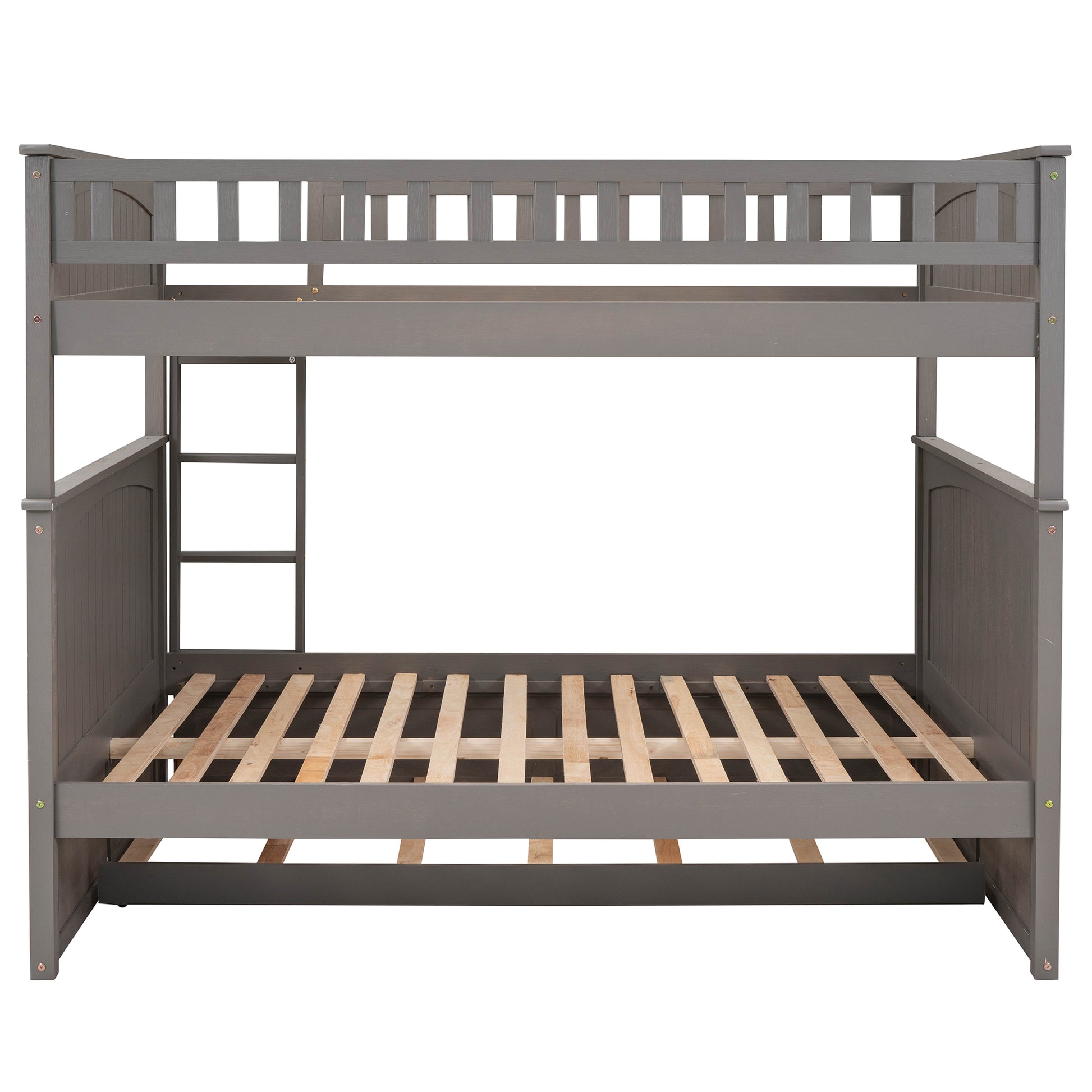 Full Over Full Bunk Bed With Twin Size Trundle, Pine Wood Bunk Bed With Guardrails, Brushed Gray Old Sku Lp000044Aan Gray Solid Wood