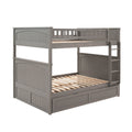 Full Over Full Bunk Bed With Twin Size Trundle, Pine Wood Bunk Bed With Guardrails, Brushed Gray Old Sku Lp000044Aan Gray Solid Wood