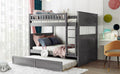 Full Over Full Bunk Bed With Twin Size Trundle, Pine Wood Bunk Bed With Guardrails, Brushed Gray Old Sku Lp000044Aan Gray Solid Wood