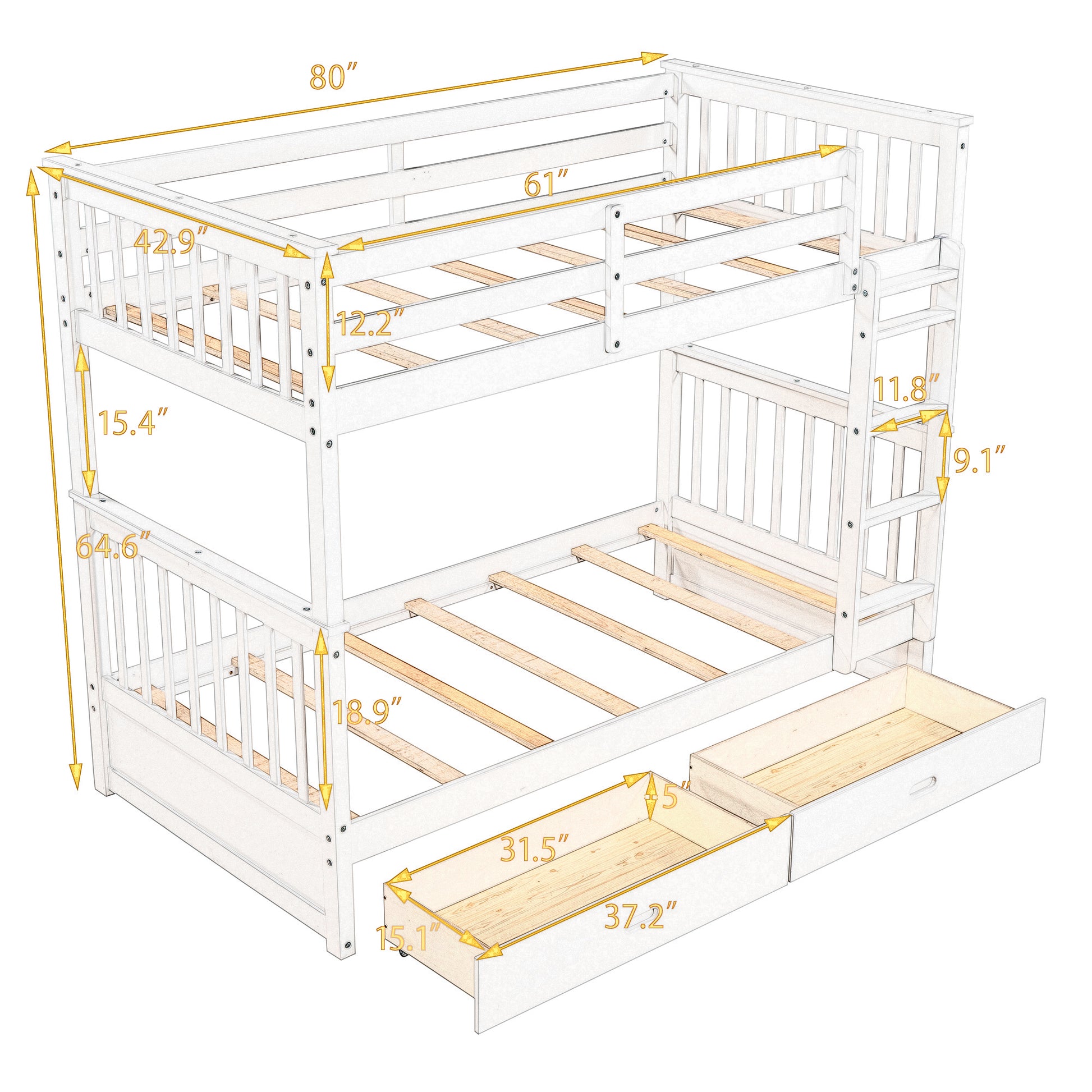 Twin Over Twin Bunk Bed With Ladders And Two Storage Drawers Espresso Old Sku:Lt000265Aap Espresso Solid Wood