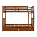 Twin Over Twin Bunk Bed With Ladders And Two Storage Drawers Walnut Old Sku:Lt000265Aad Walnut Solid Wood