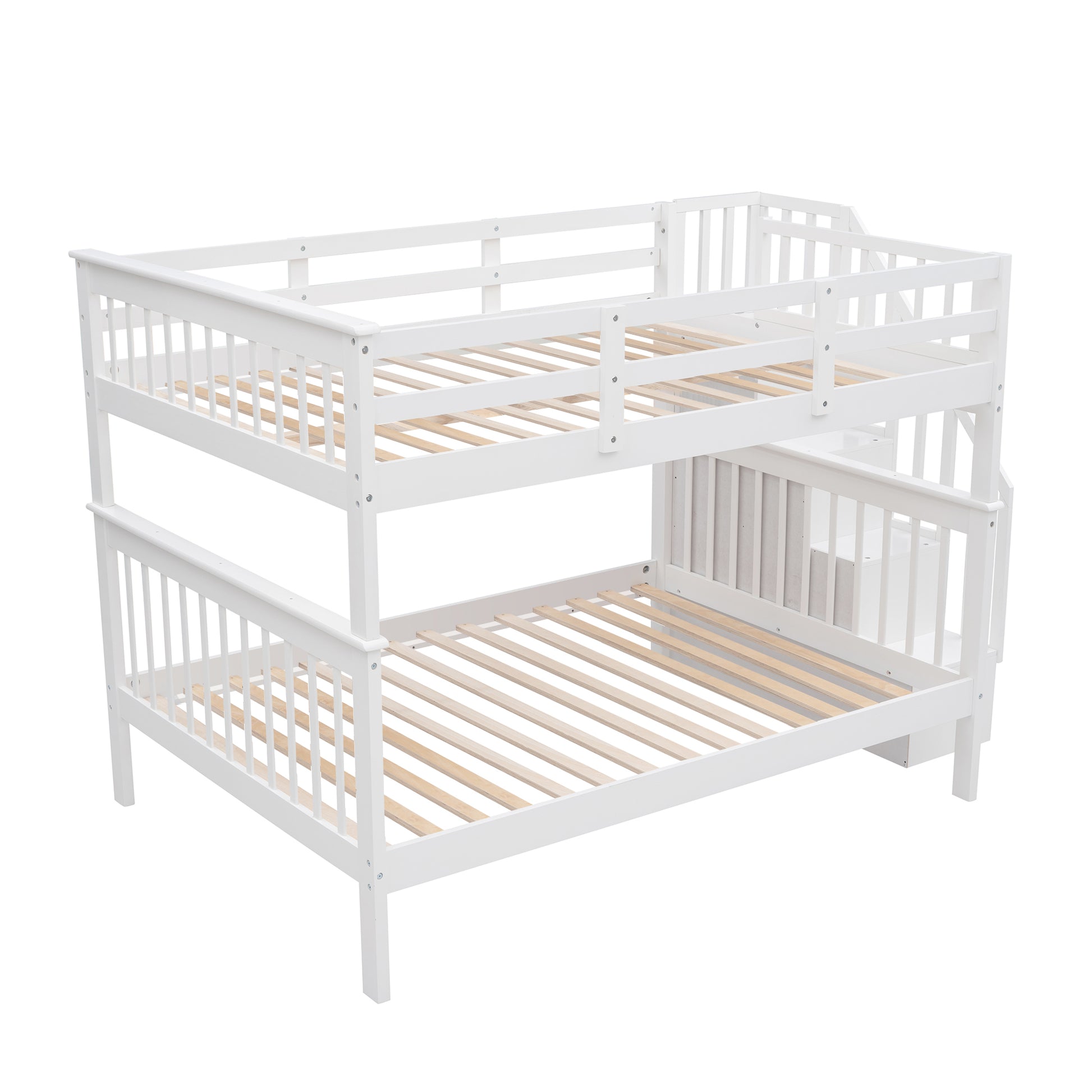 Stairway Full Over Full Bunk Bed With Storage And Guard Rail For Bedroom, Dorm, White Color Old Sku :Lp001110Aak White Solid Wood