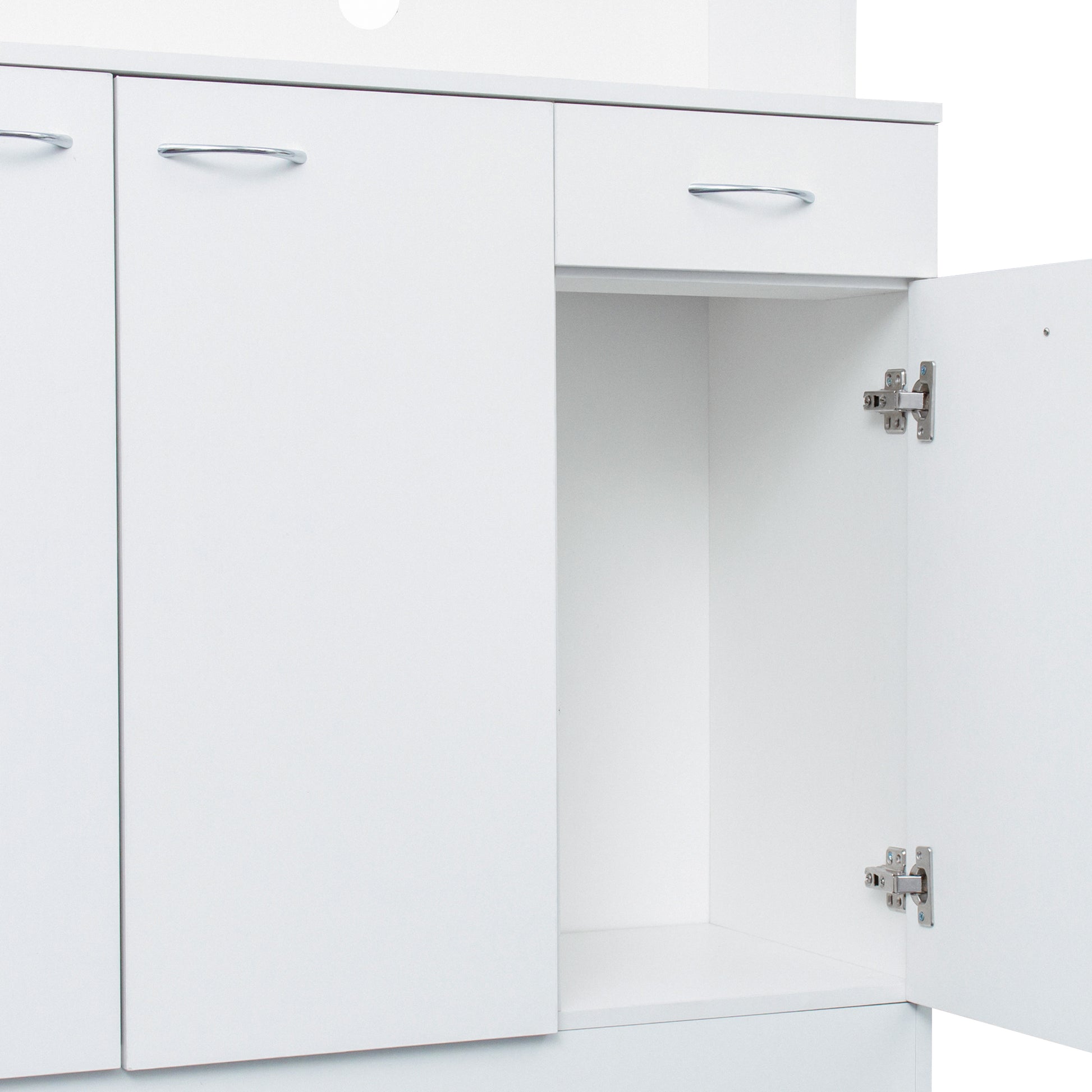 70.87" Tall Wardrobe& Kitchen Cabinet, With 6 Doors, 1 Open Shelves And 1 Drawer For Bedroom,White White Mdf