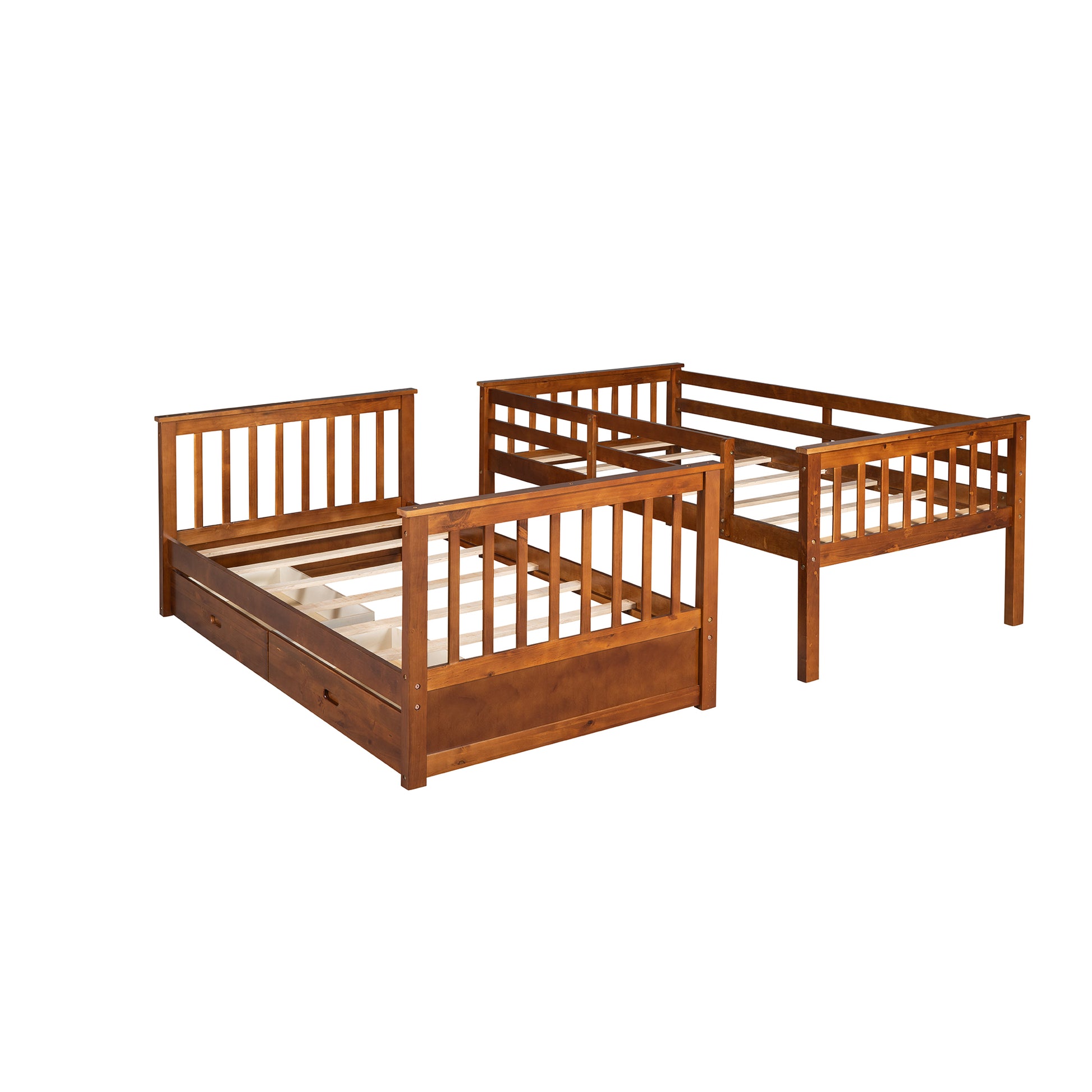 Twin Over Twin Bunk Bed With Ladders And Two Storage Drawers Walnut Old Sku:Lt000265Aad Walnut Solid Wood