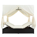 Outdoor Patio Wicker Sunbed Daybed With Cushions, Adjustable Seats Beige Rattan