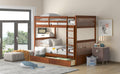 Twin Over Twin Bunk Bed With Ladders And Two Storage Drawers Walnut Old Sku:Lt000265Aad Walnut Solid Wood