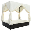 Outdoor Patio Wicker Sunbed Daybed With Cushions, Adjustable Seats Beige Rattan