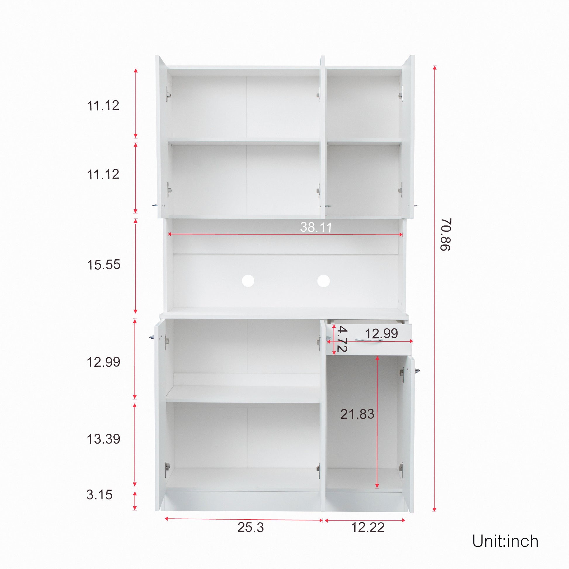 70.87" Tall Wardrobe& Kitchen Cabinet, With 6 Doors, 1 Open Shelves And 1 Drawer For Bedroom,White White Mdf