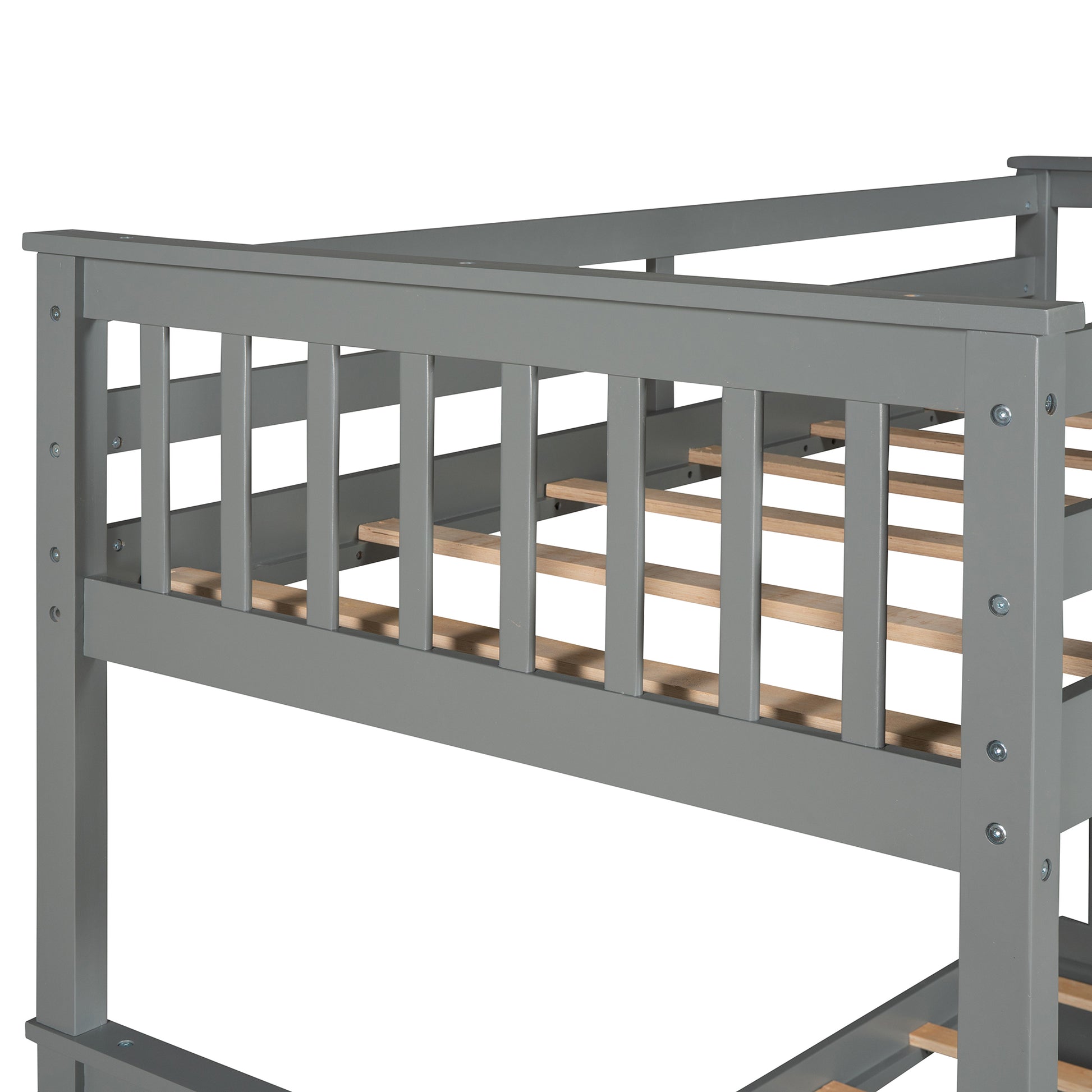 Twin Over Twin Bunk Bed With Ladders And Two Storage Drawers Gray Lt000265Aae Gray Solid Wood